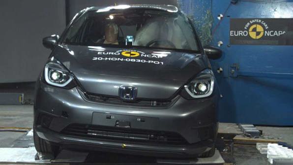 Honda Jazz in the middle of the Euro NCAP test where the car scores top marks.
