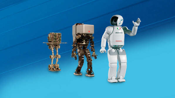 Three different development iterations of the Honda Asimo robot.